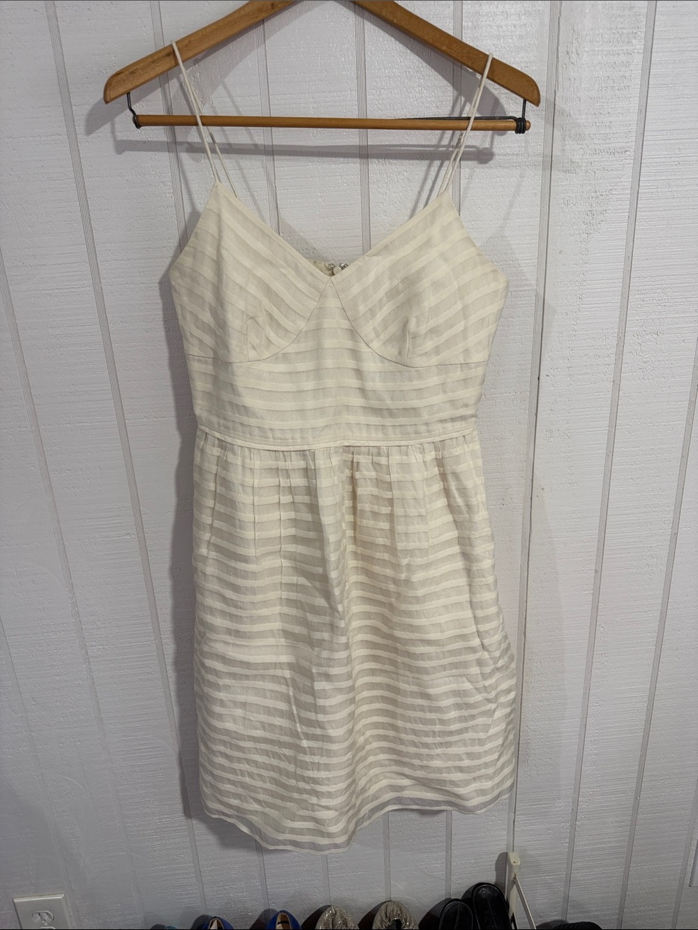 J. Crew Ivory Striped Spaghetti Strap Mini Dress